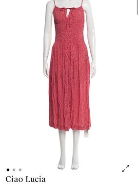 Ciao Lucia Pink-Red Smocked Tie-Front Midi Dress